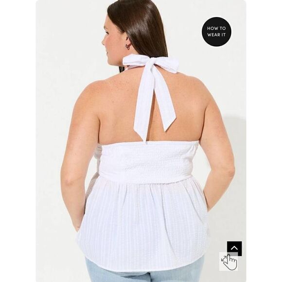 Sz 3/3xl plus size torrid seersucker sweetheart halter top/tank white - Picture 3 of 8